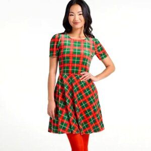 Festive plus 2X Xmas RED GREEN PLAID VELVET Christmas DRESS W POCKETS!! NEW